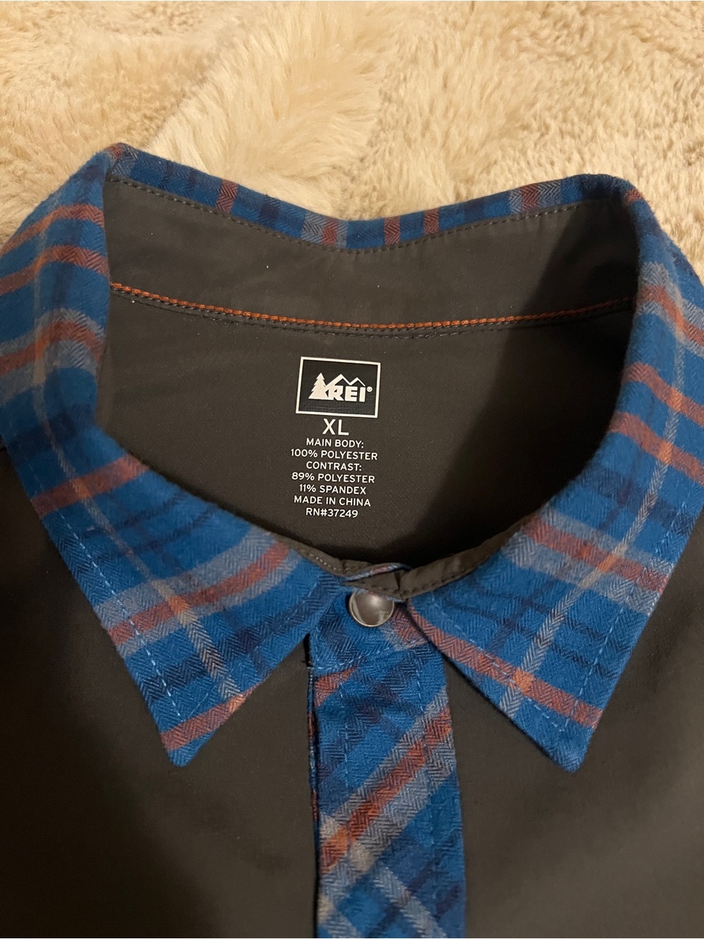 REI Blue and Rust Plaid Button-Down Shirt with Black Yoke - Picture 5 of 11